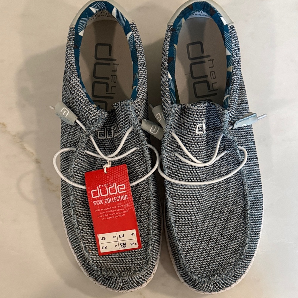 Hey Dude Blue and White Woven Shoes